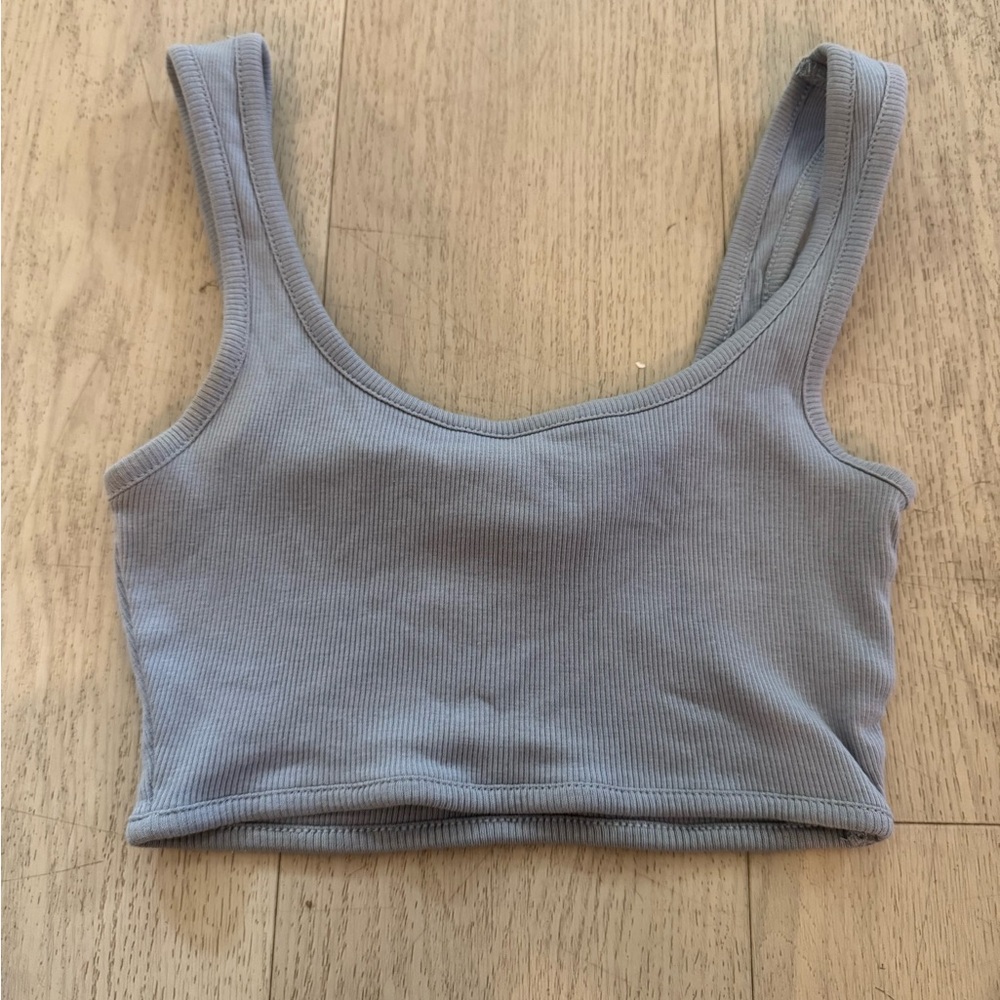 Blue Ribbed Crop Top